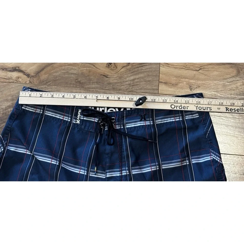 Hurley Board Shorts Men's Size 33 Blue Plaid Retro Surf‎ Vaca